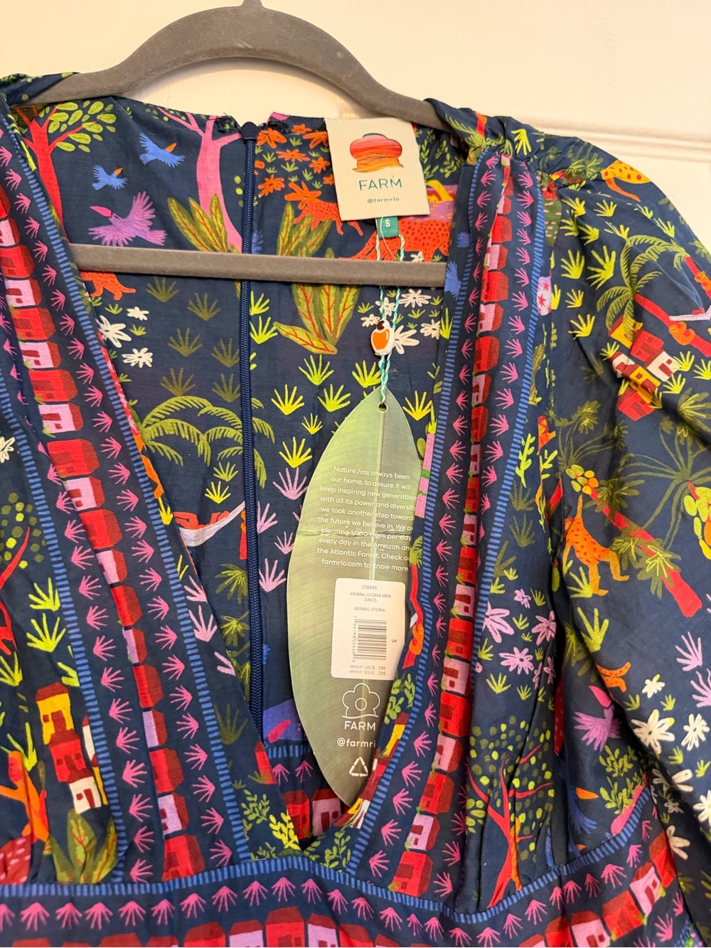 Farm Rio Utopia Puff Sleeve Tropical Midi Tier Dress NEW - Picture 10 of 11